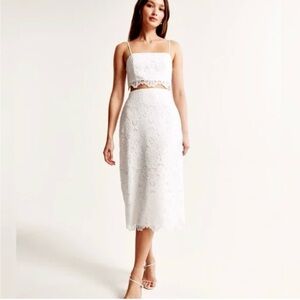 White Lace Set: Crop Top & Midi Lace Skirt